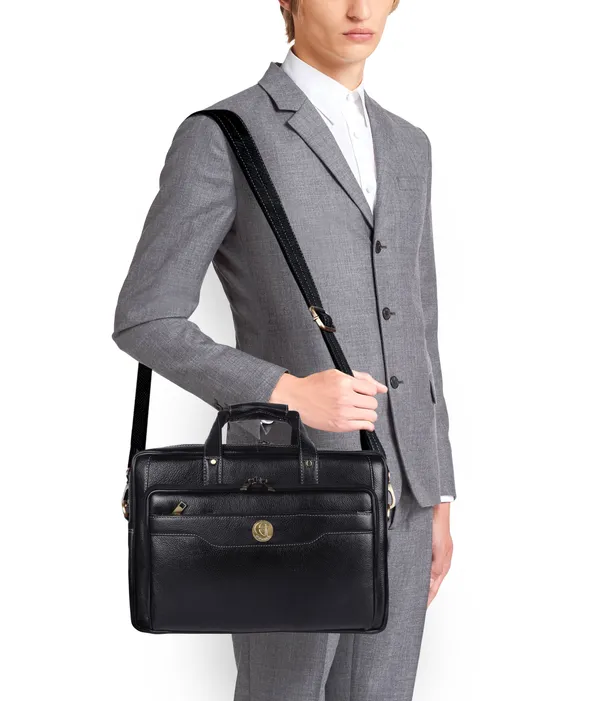 100%_pure_genuine_premium_ndm_leather_15_inch_stylish_briefcase_laptop_messenger_satchel_bag_for_men_women,_black