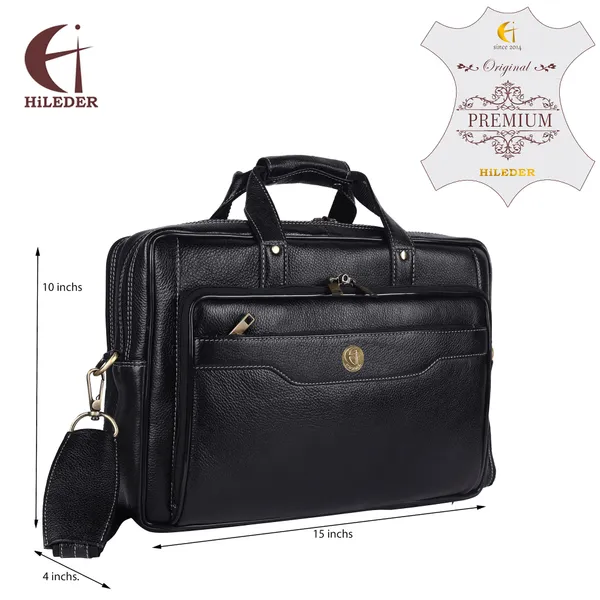 100%_pure_genuine_premium_ndm_leather_15_inch_stylish_briefcase_laptop_messenger_satchel_bag_for_men_women,_black