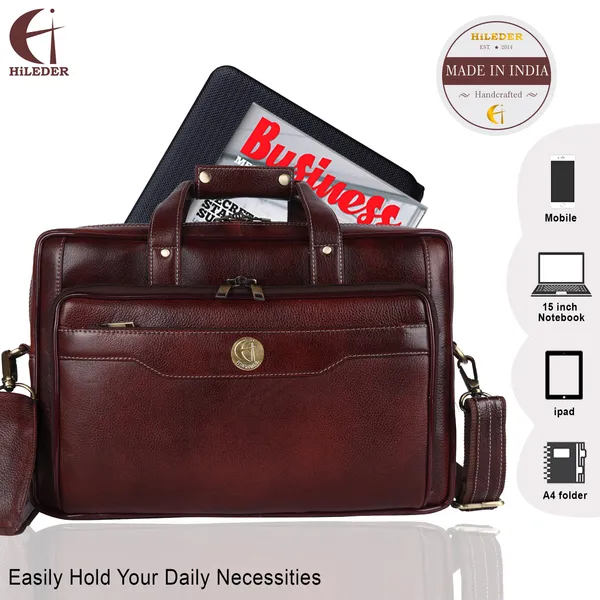 100%_pure_genuine_premium_leather_15_inches_stylish_briefcase_laptop_messenger_satchel_bag_for_men_women,_brown