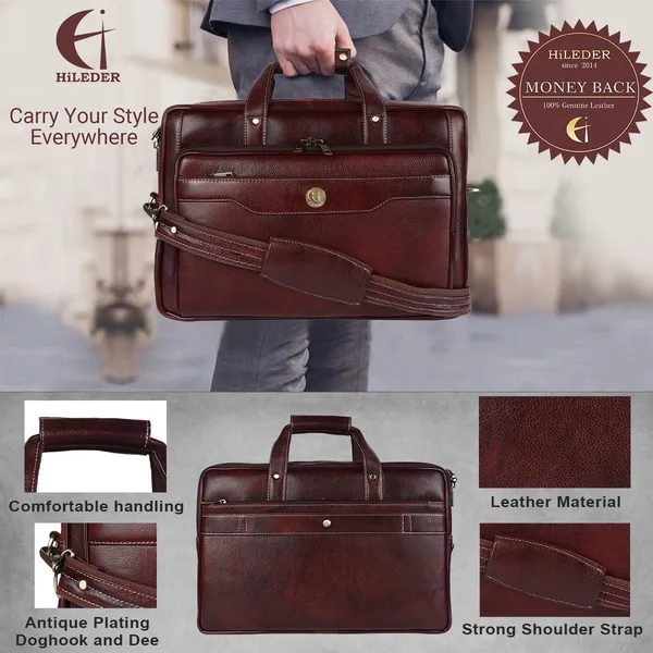 100%_pure_genuine_premium_leather_15_inches_stylish_briefcase_laptop_messenger_satchel_bag_for_men_women,_brown