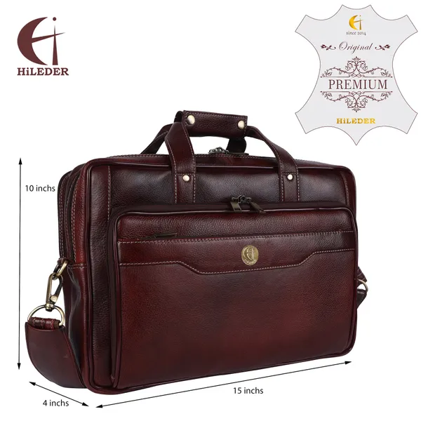 100%_pure_genuine_premium_leather_15_inches_stylish_briefcase_laptop_messenger_satchel_bag_for_men_women,_brown