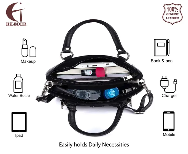 genuine_natural_leather_handbag_shoulder_tote_messenger_sling_top_handle_crossbody_bag_for_women_girls_|_front_zip_pocket_magnetic_closure_|_black