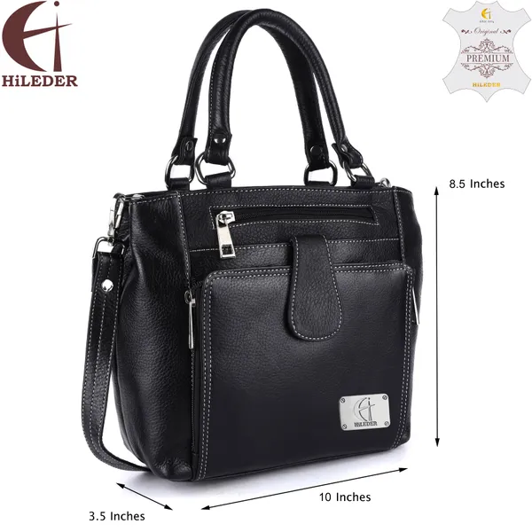 genuine_natural_leather_handbag_shoulder_tote_messenger_sling_top_handle_crossbody_bag_for_women_girls_|_front_zip_pocket_magnetic_closure_|_black