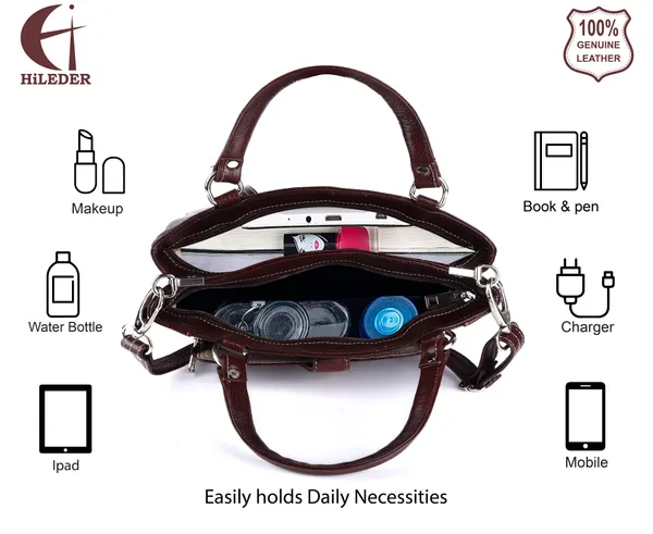 genuine_natural_leather_handbag_shoulder_tote_messenger_sling_top_handle_crossbody_bag_for_women_girls_|_front_zip_pocket_magnetic_closure_|_brown