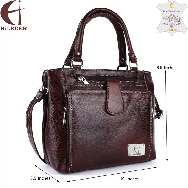 genuine_natural_leather_handbag_shoulder_tote_messenger_sling_top_handle_crossbody_bag_for_women_girls_|_front_zip_pocket_magnetic_closure_|_brown