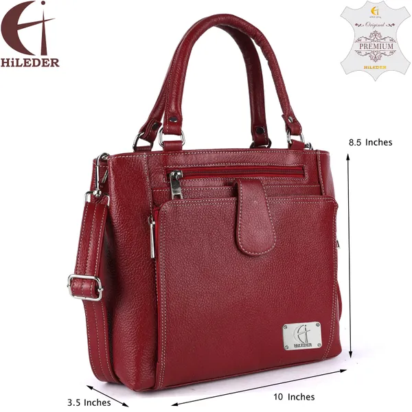 genuine_natural_leather_handbag_shoulder_tote_messenger_sling_top_handle_crossbody_bag_for_women_girls_|_front_zip_pocket_magnetic_closure_|_maroon