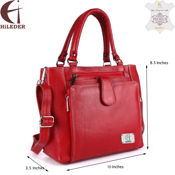 genuine_natural_leather_handbag_shoulder_tote_messenger_sling_top_handle_crossbody_bag_for_women_girls_|_front_zip_pocket_magnetic_closure_|_red