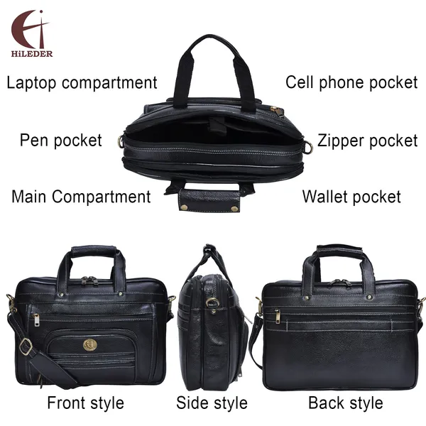 100%_pure_genuine_leather_15_inch_office_bag_briefcase_laptop_messenger_shoulder_bag,_black