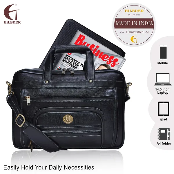 100%_pure_genuine_leather_15_inch_office_bag_briefcase_laptop_messenger_shoulder_bag,_black
