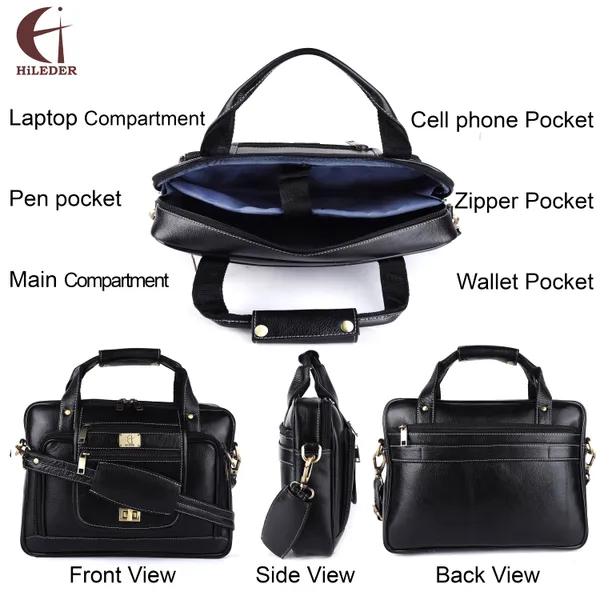 pure_genuine_leather_stylish_14_inches_designer_padded_laptop_compartment_briefcase_laptop_messenger_office_bag_for_gents_ladies,_black