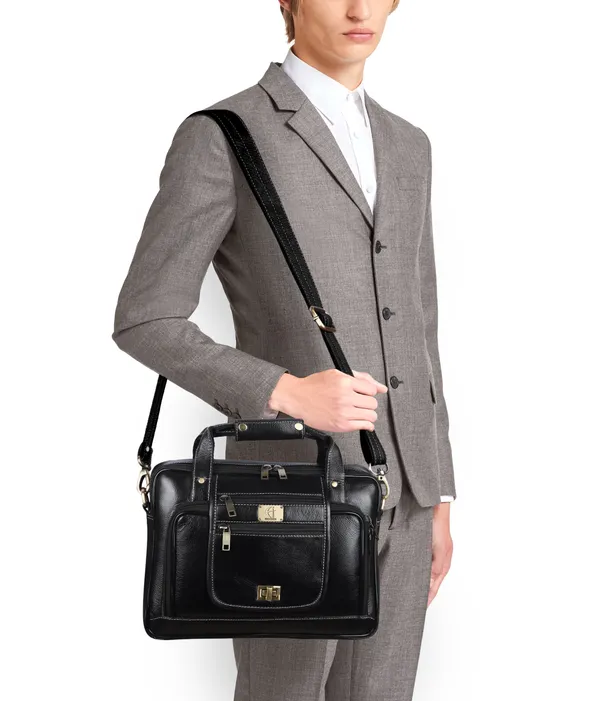pure_genuine_leather_stylish_14_inches_designer_padded_laptop_compartment_briefcase_laptop_messenger_office_bag_for_gents_ladies,_black