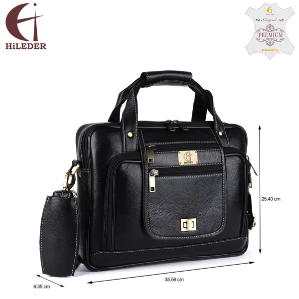 pure_genuine_leather_stylish_14_inches_designer_padded_laptop_compartment_briefcase_laptop_messenger_office_bag_for_gents_ladies,_black