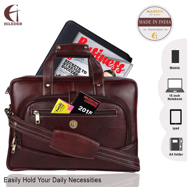 100%_pure_genuine_leather_15.5_inch_designer_briefcase_laptop_messenger_office_bag_for_men_boys,_deep_brown