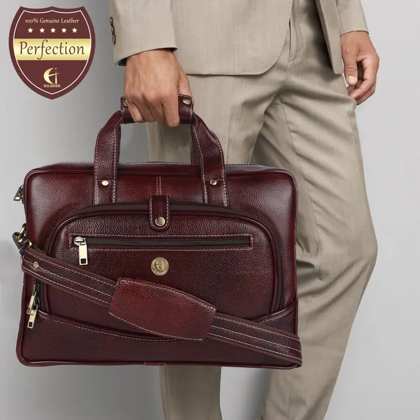 100%_pure_genuine_leather_15.5_inch_designer_briefcase_laptop_messenger_office_bag_for_men_boys,_deep_brown