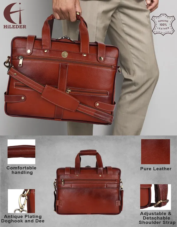 100%_pure_genuine_leather_stylish_15"_designer_office_briefcase_laptop_shoulder_messenger_bag_for_men_women,_tan