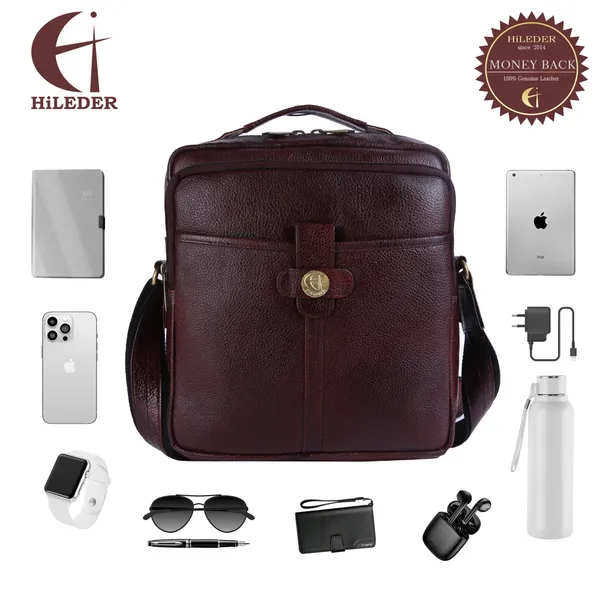100%_pure_genuine_leather_stylish_11_inches_sling_cross_body_travel_office_tablet_bag_for_men_and_women,_brown