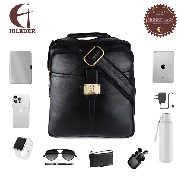100%_pure_genuine_leather_stylish_11_inches_sling_cross_body_travel_office_tablet_bag_for_men_and_women,_black