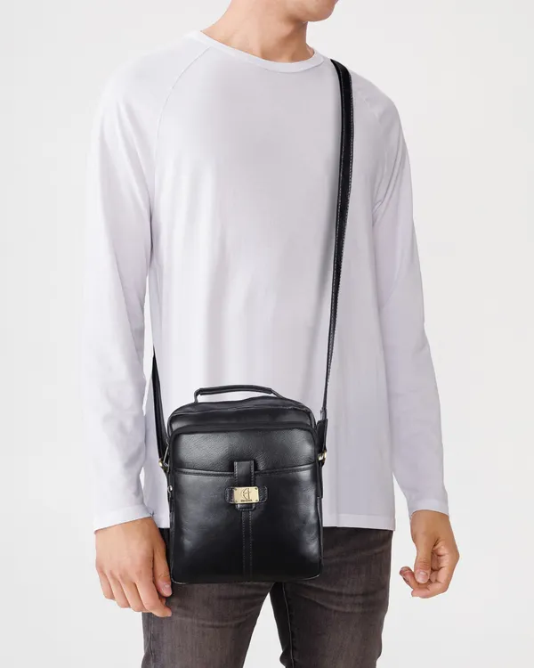 100%_pure_genuine_leather_stylish_11_inches_sling_cross_body_travel_office_tablet_bag_for_men_and_women,_black