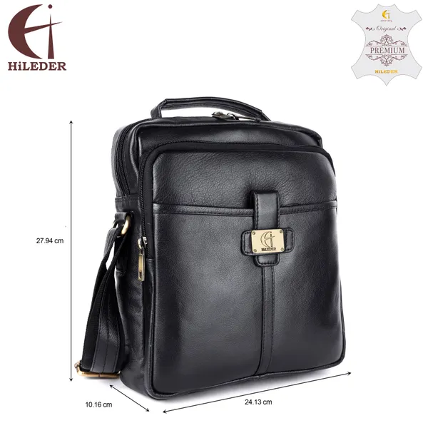 100%_pure_genuine_leather_stylish_11_inches_sling_cross_body_travel_office_tablet_bag_for_men_and_women,_black