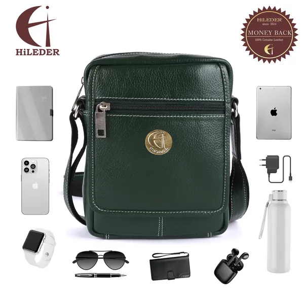 100%_pure_genuine_leather_8_inches_sling_travel_office_tab_bag,_green