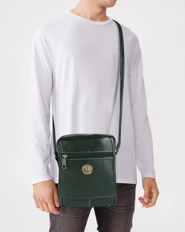 100%_pure_genuine_leather_8_inches_sling_travel_office_tab_bag,_green