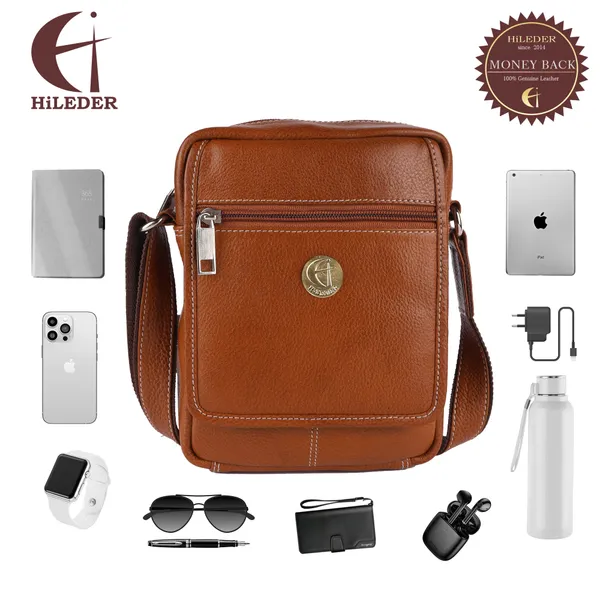 100%_pure_genuine_leather_handy_8_inch_sling_travel_cross_body_office_utility_tablet_bag_for_men_and_women,_tan