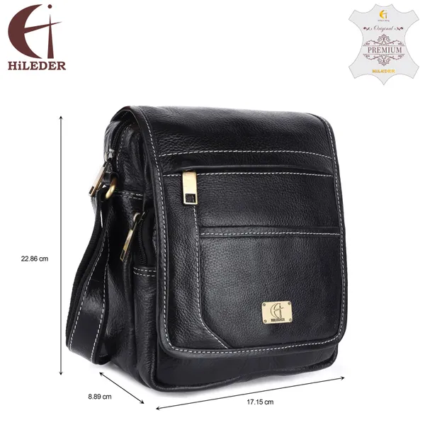 pure_genuine_leather_9_inches_sling_cross_body_travel_office_tablet_bag_with_flap_for_men_and_women,_black