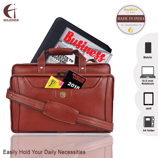 100%_pure_genuine_premium_ndm_leather_16_inch_briefcase_laptop_messenger_satchel_office_bag,_tan