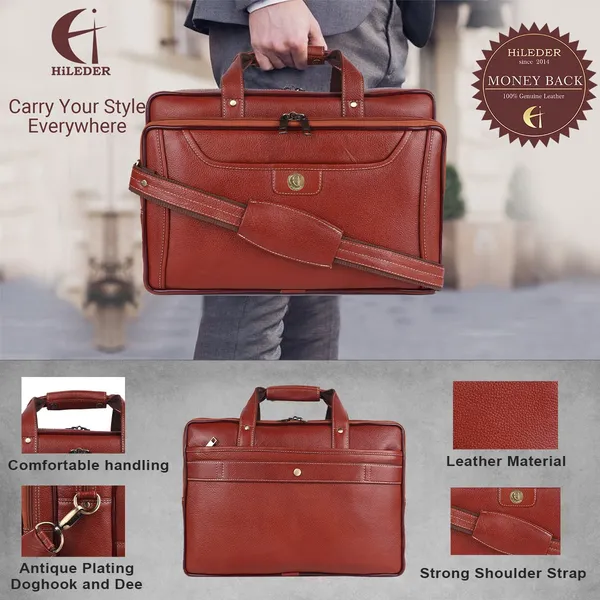 100%_pure_genuine_premium_ndm_leather_16_inch_briefcase_laptop_messenger_satchel_office_bag,_tan