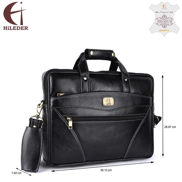 pure_genuine_premium_ndm_leather_15_inch_briefcase_laptop_messenger_satchel_office_bag,_black