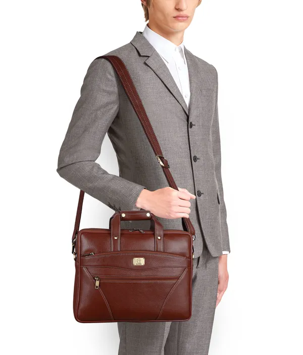 pure_genuine_premium_ndm_leather_15_inch_briefcase_laptop_messenger_satchel_office_bag,_brown