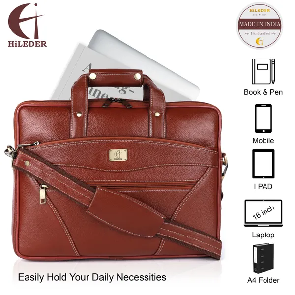 pure_genuine_premium_ndm_leather_15_inch_briefcase_laptop_messenger_satchel_office_bag,_tan