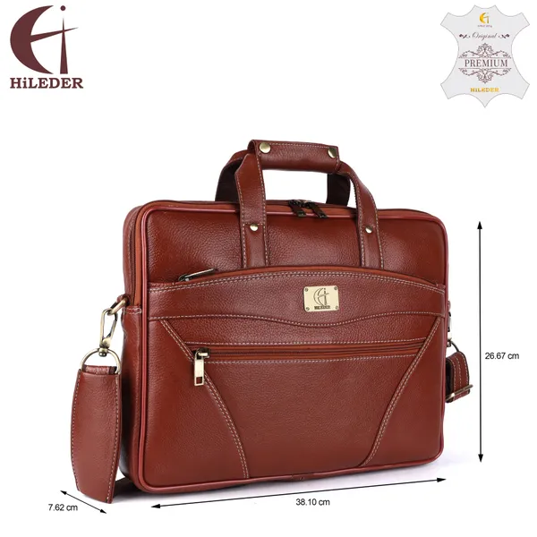 pure_genuine_premium_ndm_leather_15_inch_briefcase_laptop_messenger_satchel_office_bag,_tan