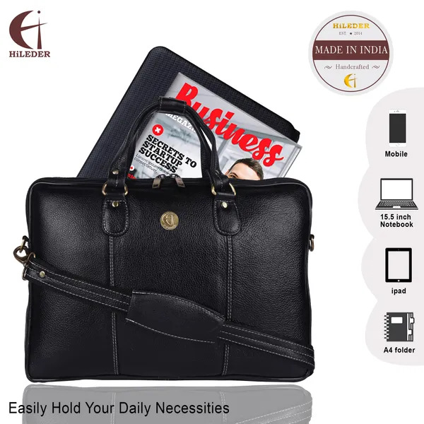 100%_pure_genuine_premium_ndm_leather_16_inch_briefcase_laptop_messenger_satchel_office_bag,_black