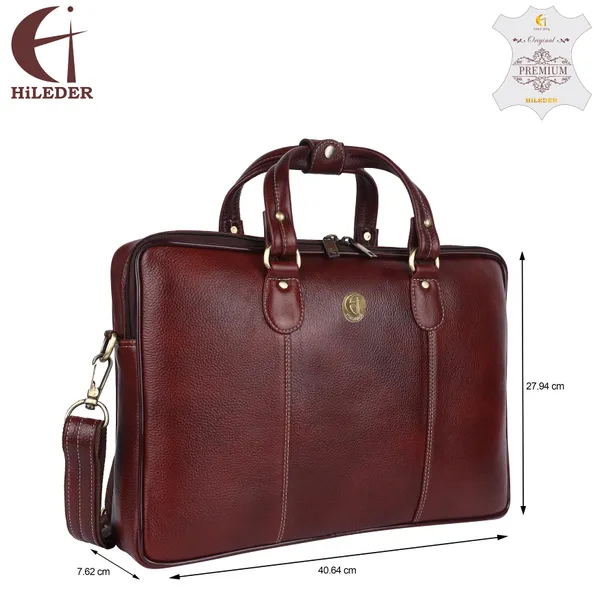 100%_pure_genuine_premium_ndm_leather_16_inch_briefcase_laptop_messenger_satchel_office_bag,_brown
