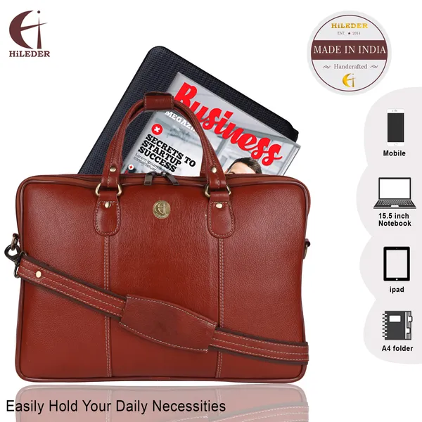 100%_pure_genuine_premium_ndm_leather_16_inch_briefcase_laptop_messenger_satchel_office_bag,_tan