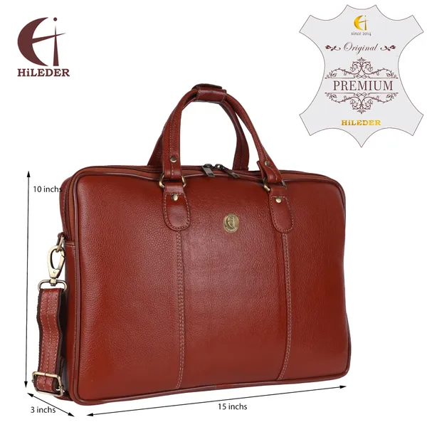 100%_pure_genuine_premium_ndm_leather_16_inch_briefcase_laptop_messenger_satchel_office_bag,_tan