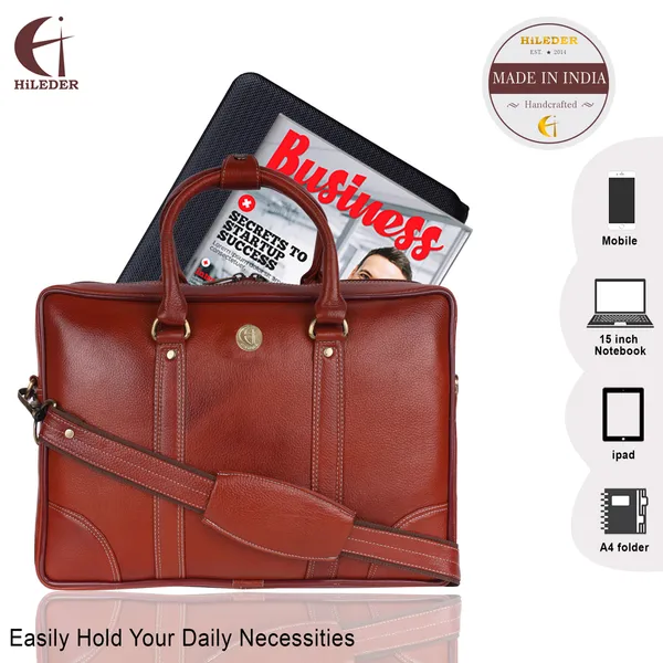 100%_pure_genuine_premium_ndm_leather_15.5_inch_briefcase_laptop_messenger_satchel_office_bag,_tan