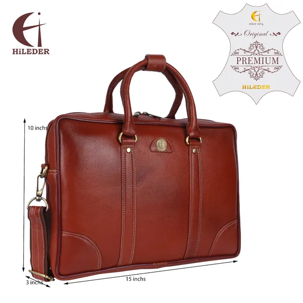 100%_pure_genuine_premium_ndm_leather_15.5_inch_briefcase_laptop_messenger_satchel_office_bag,_tan