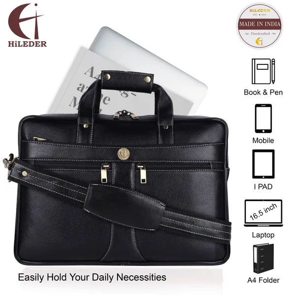 100%_pure_genuine_premium_ndm_leather_16_inch_briefcase_laptop_messenger_satchel_office_bag,_black