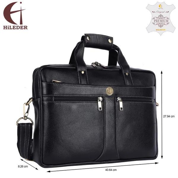 100%_pure_genuine_premium_ndm_leather_16_inch_briefcase_laptop_messenger_satchel_office_bag,_black