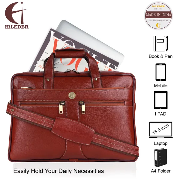 100%_pure_genuine_premium_ndm_leather_16_inch_briefcase_laptop_messenger_satchel_office_bag,_tan