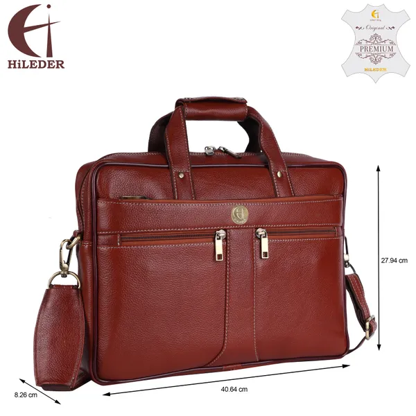 100%_pure_genuine_premium_ndm_leather_16_inch_briefcase_laptop_messenger_satchel_office_bag,_tan