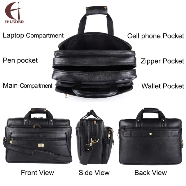 pure_genuine_leather_16_inch_stylish_padded_compartment_briefcase_satchel_laptop_messenger_travelling_office_bag,_black