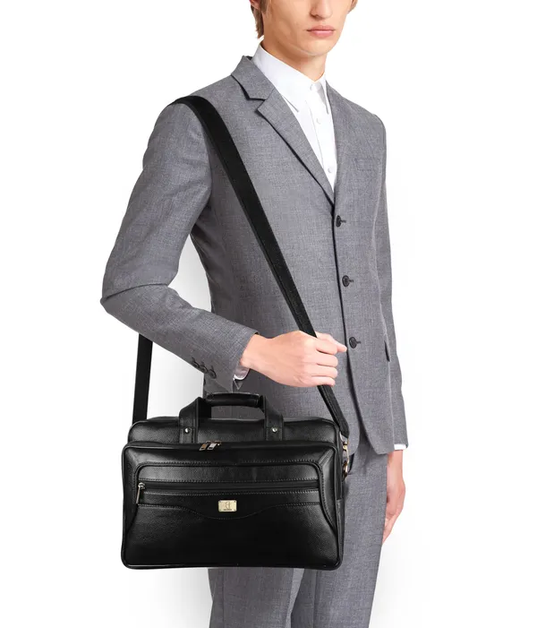 pure_genuine_leather_16_inch_stylish_padded_compartment_briefcase_satchel_laptop_messenger_travelling_office_bag,_black