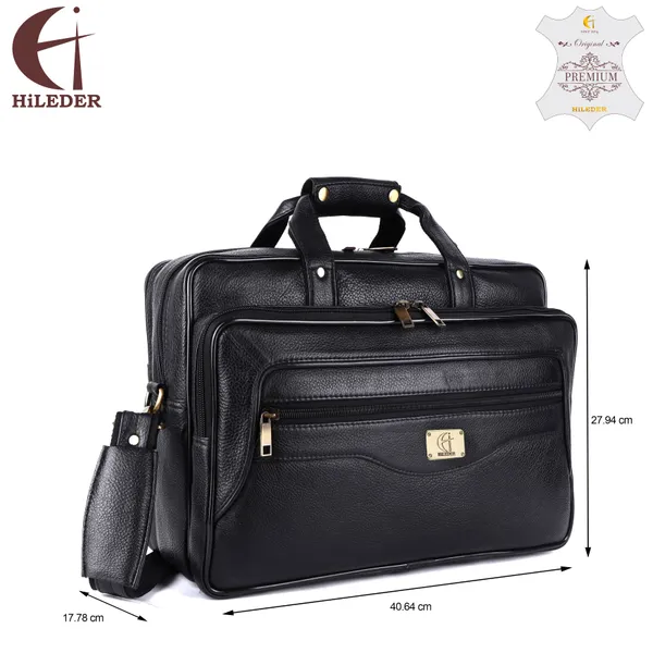 pure_genuine_leather_16_inch_stylish_padded_compartment_briefcase_satchel_laptop_messenger_travelling_office_bag,_black