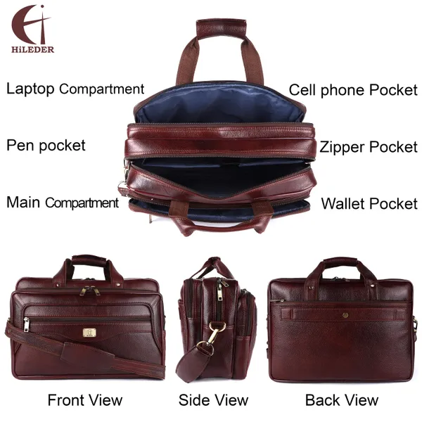 pure_genuine_leather_16_inch_stylish_padded_compartment_briefcase_satchel_laptop_messenger_travelling_office_bag,_brown