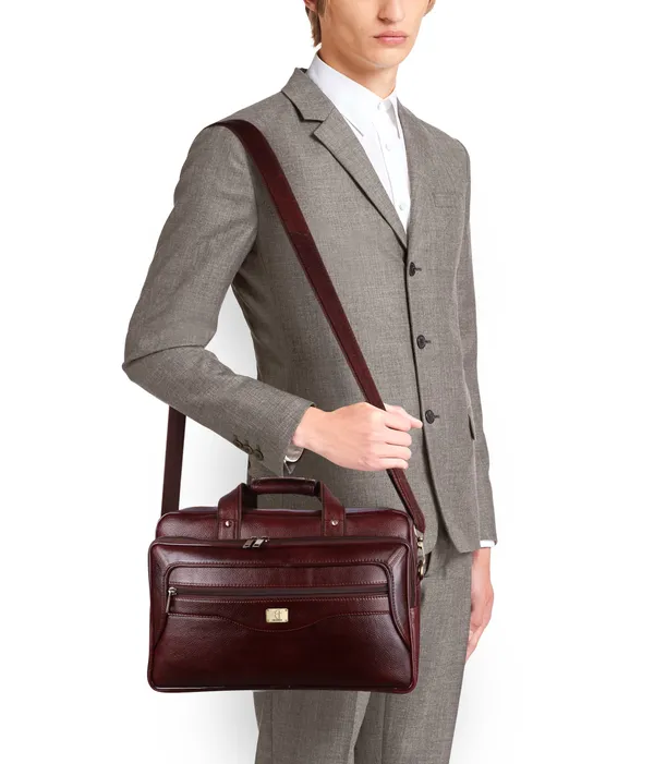 pure_genuine_leather_16_inch_stylish_padded_compartment_briefcase_satchel_laptop_messenger_travelling_office_bag,_brown