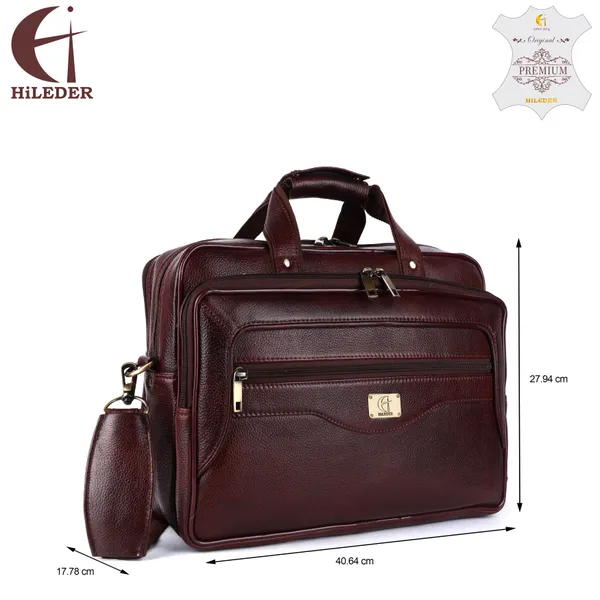 pure_genuine_leather_16_inch_stylish_padded_compartment_briefcase_satchel_laptop_messenger_travelling_office_bag,_brown