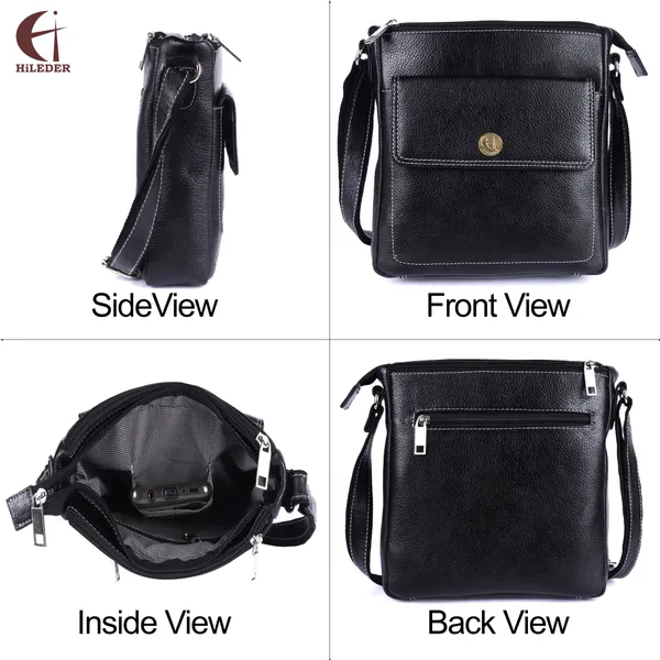 100%_pure_genuine_leather_messenger_shoulder_9_inch_sling_cross_body_travel_office_tablet_bag_for_men_women,_black